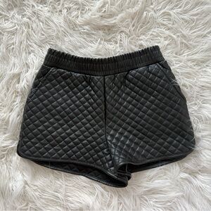 Black Textured Women's Leather Shorts